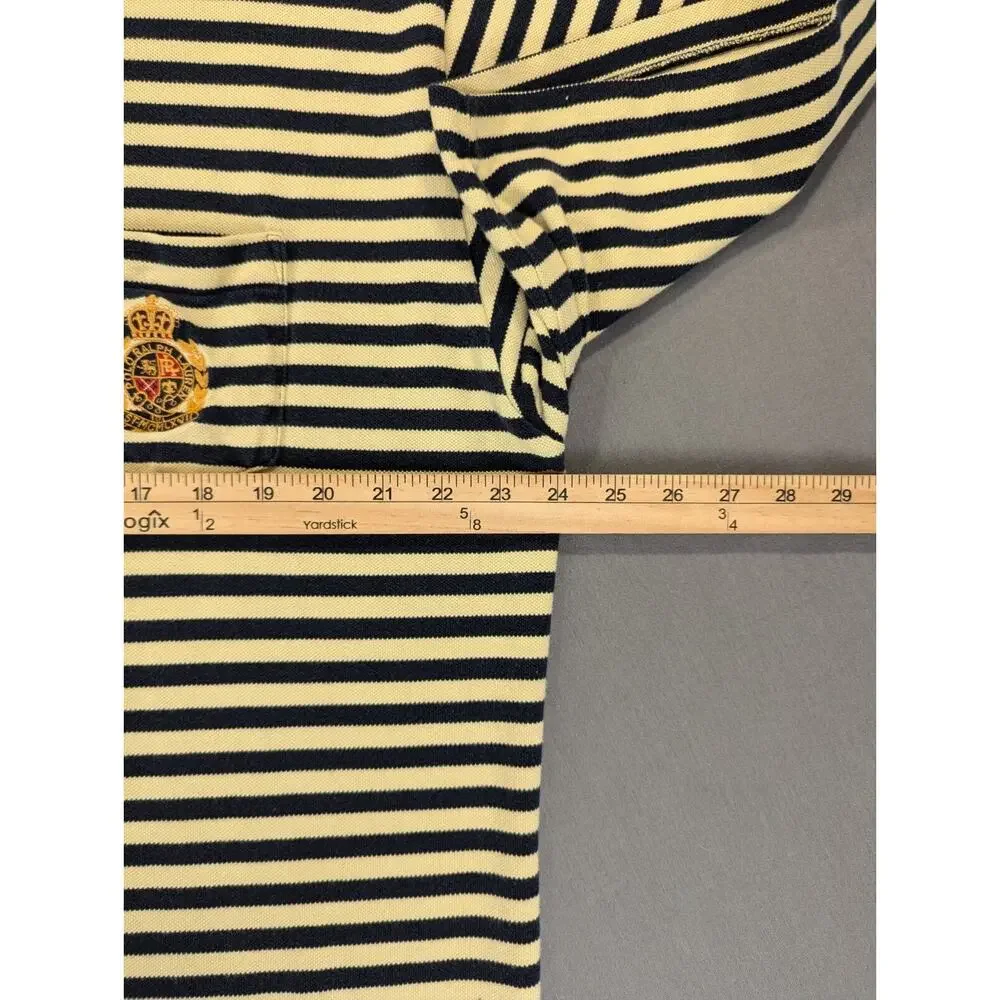 Polo Ralph Lauren Polo Shirt Mens XL Yellow Blue Striped VTG Crown Patch